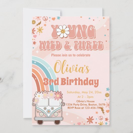 Young Wild Three Retro Rainbow 3rd Birthday Kaart (Voorkant)