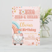 Young Wild Three Retro Rainbow 3rd Birthday Kaart (Staand voorkant)