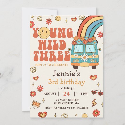 Young Wild Three Retro Rainbow 3rd Birthday Kaart (Voorkant)