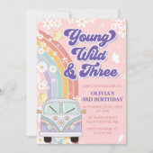 Young Wild Three Retro Rainbow 3rd Birthday Kaart (Voorkant)