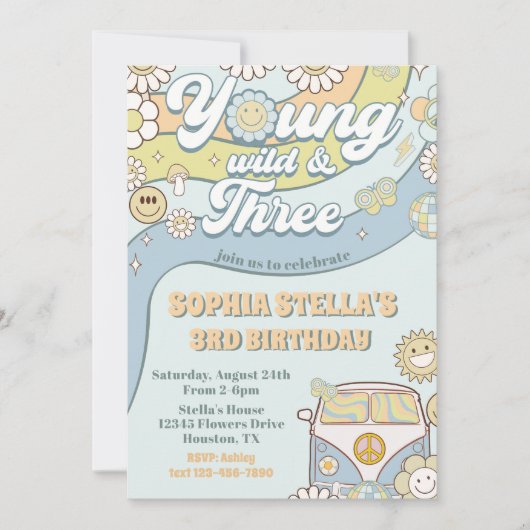 Young Wild Three Retro Rainbow 3rd Birthday Kaart (Voorkant)