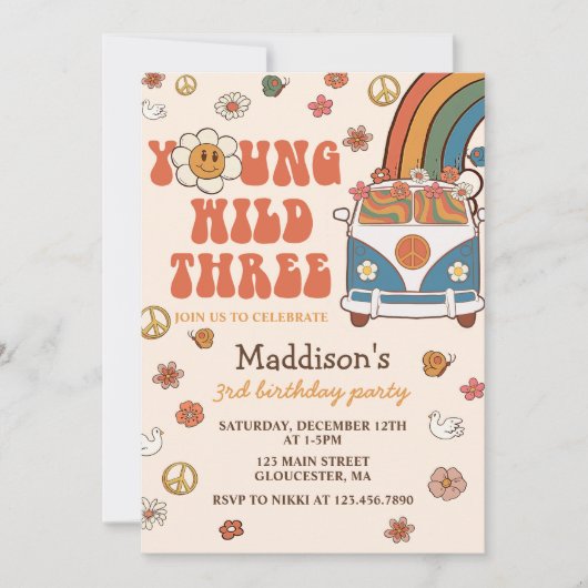 Young Wild Three Retro Rainbow 3rd Birthday Kaart (Voorkant)