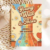 Young Wild Three Retro Rainbow 3rd Birthday Kaart