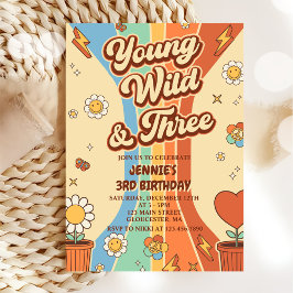 Young Wild Three Retro Rainbow 3rd Birthday Kaart