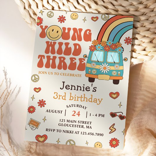 Young Wild Three Retro Rainbow 3rd Birthday Kaart