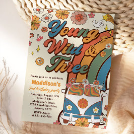 Young Wild Three Retro Rainbow 3rd Birthday Kaart