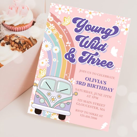 Young Wild Three Retro Rainbow 3rd Birthday Kaart