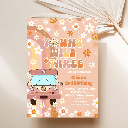 Young Wild Three Retro Rainbow 3rd Birthday Kaart