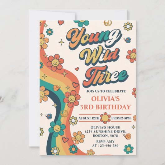 Young Wild Three Retro Rainbow 3rd Birthday Kaart (Voorkant)