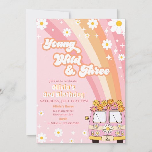 Young Wild Three Retro Rainbow 3rd Birthday Kaart (Voorkant)