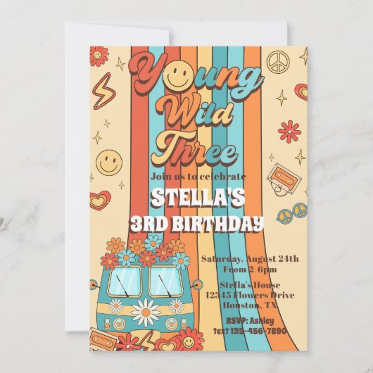 Young Wild Three Retro Rainbow 3rd Birthday Kaart (Voorkant)