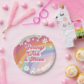 Young Wild Three Retro Rainbow 3rd Birthday Papieren Bordje (Feest)