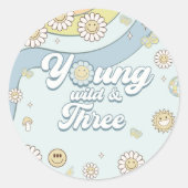 Young Wild Three Retro Rainbow 3rd Birthday Ronde Sticker (Voorkant)