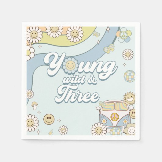 Young Wild Three Retro Rainbow 3rd Birthday Servet (Voorkant)