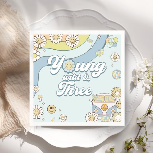 Young Wild Three Retro Rainbow 3rd Birthday Servet