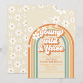Young Wild Three Retro Rainbow Daisy Birthday Kaart (Voorkant / Achterkant)