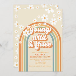Young Wild Three Retro Rainbow Daisy Birthday Kaart