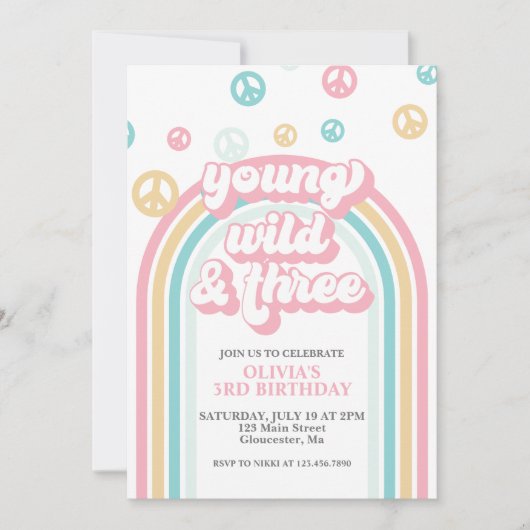 Young Wild Three Retro Summer Rainbow Uitnodiging (Voorkant)