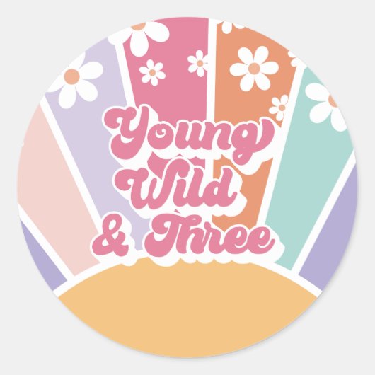 Young Wild Three Retro Sunshine Rainbow Daisy Ronde Sticker (Voorkant)