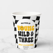 Young Wild & Three Retro Third 3rd Birthday Party Papieren Bekers (Voorkant)