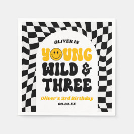 Young Wild & Three Retro Third 3rd Birthday Party Servet