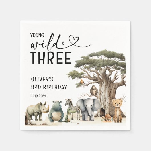 Young Wild Three Safari 3e verjaardag welkomstbord Servet (Voorkant)