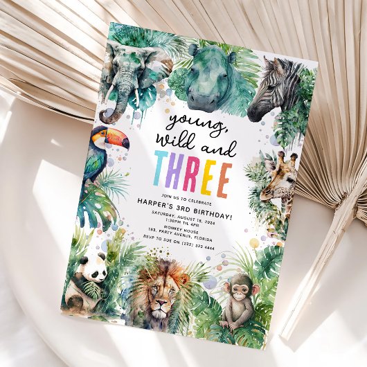 Young Wild & Three Safari Animals 3rd Birthday Kaart