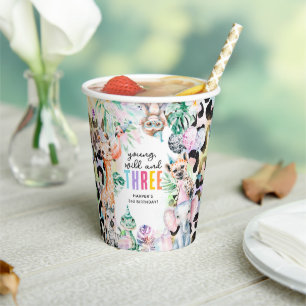 Young, Wild & THREE Safari Dieren 3e Verjaardag Papieren Bekers