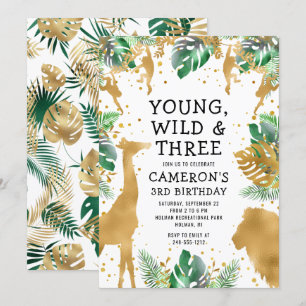 Young Wild Three Safari Gold Green 3rd Birthday Kaart