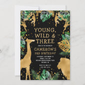 Young Wild Three Safari Green Black 3rd Birthday Kaart (Voorkant)