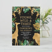 Young Wild Three Safari Green Black 3rd Birthday Kaart (Staand voorkant)
