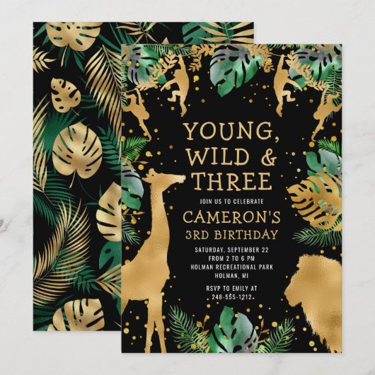 Young Wild Three Safari Green Black 3rd Birthday Kaart (Voorkant / Achterkant)