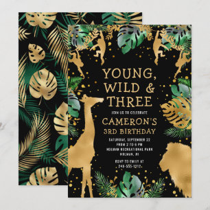 Young Wild Three Safari Green Black 3rd Birthday Kaart