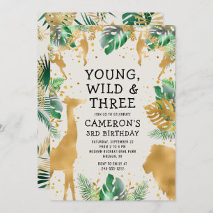 Young Wild Three Safari Green Ecru 3rd Birthday Kaart