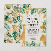 Young Wild Three Safari Green Ecru 3rd Birthday Kaart (Voorkant / Achterkant)