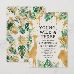 Young Wild Three Safari Green Ecru 3rd Birthday Kaart