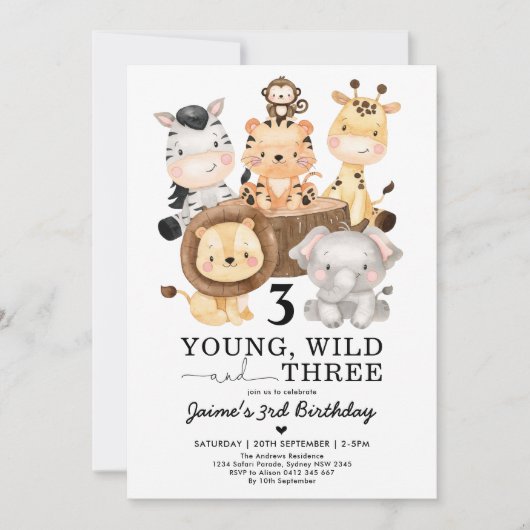 Young Wild & Three Safari Oerwoud 3rd Birthday Kaart (Voorkant)