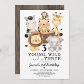 Young Wild & Three Safari Oerwoud 3rd Birthday Kaart (Voorkant / Achterkant)