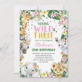 Young Wild & Three Safari Oerwoud Invitation Party Kaart (Voorkant)