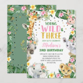 Young Wild & Three Safari Oerwoud Invitation Party Kaart (Voorkant / Achterkant)