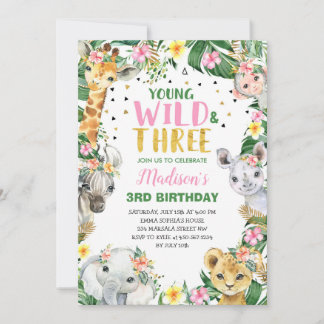 Young Wild & Three Safari Oerwoud Invitation Party Kaart