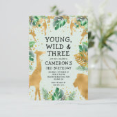 Young Wild Three Safari Pastel Green 3rd Birthday Kaart (Staand voorkant)