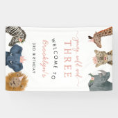 Young Wild Three Safari Theme Girl's 3e verjaardag Spandoek (Horizontaal)