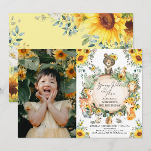 Young Wild & Three Sunflower Woodland Birthday Kaart