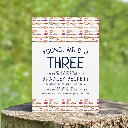 Young, Wild & Three Tribal Boho Arrow 3e verjaarda Kaart