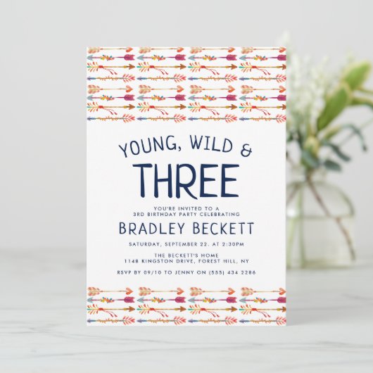 Young, Wild & Three Tribal Boho Arrow 3e verjaarda Kaart (Staand voorkant)