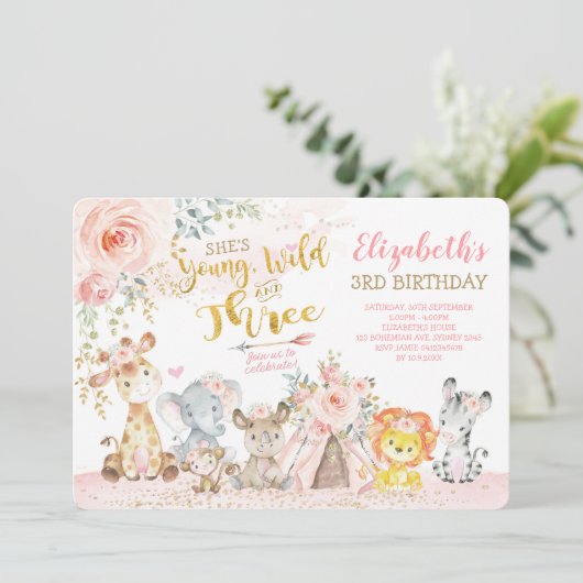 Young Wild & Three Tribal Oerwoud Girl 3e verjaard Kaart (Staand voorkant)