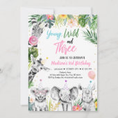 Young Wild & Three Tropical Safari Girl Birthday Kaart (Voorkant)