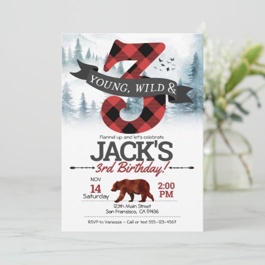 Young Wild & Three-uitnodiging, Lumberjack 3rd Kaart (Staand voorkant)