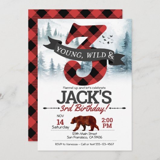 Young Wild & Three-uitnodiging, Lumberjack 3rd Kaart (Voorkant / Achterkant)